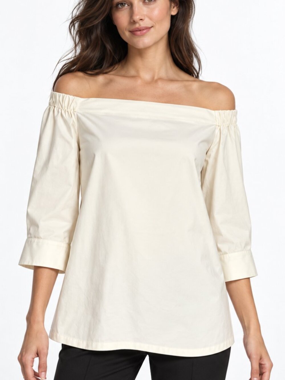 NWT Theory Soo New Canepa Light Poplin Off-the-Shoulder Blouse — Size S (Cream)